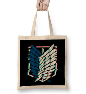 Attack On Titan Wings Of Freedom Logo Glitch Effect Bez Çanta Uzun Saplı