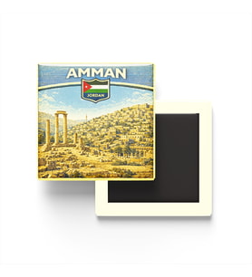 Retro Ürdün Amman Şehri Temalı Vintage Buzdolap Magneti – 9x9 cm
