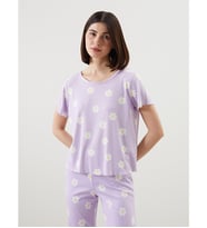 LCW Young Lila Bisiklet Yaka Çiçekli Kadın Pijama Üstü