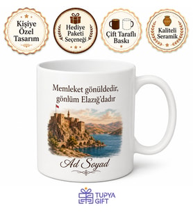 Elazığlı Hemşehriye Özel İsimli Baskılı Kupa Bardak Elazığ Hediye