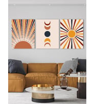 Bohem Stili Kanvas Duvar Tablosu 3'lü Tablo Seti 40x55cm Boho Güneş Ay Canvas (Karışık)
