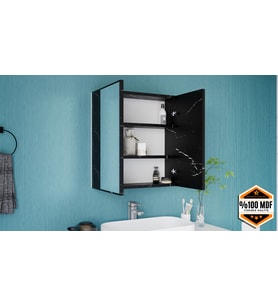 RAFİNERİ 2 kapaklı aynalı banyo dolabı MDF (Siyah)