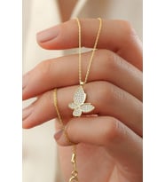 925 Ayar Gümüş Gold Minimal Kelebek Kolye