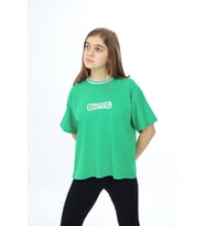 Kız Çocuk Yaka Ribanalı Yazı Baskılı T-Shirt 9-14 Yaş Lx5020 ANGELOS GIRLS (Fıstık Yeşili)