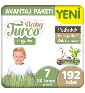 Baby Turco Doğadan 7 Beden Bebek Bezi Avantaj Paketi Pofuduk 48x4 192 Adet