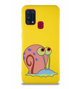 Samsung Galaxy M31 Soft Premier Kapak Salyangoz Gary Tasarımlı Silikon Kılıf - Sarı (Şeffaf)