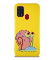 Samsung Galaxy M31 Soft Premier Kapak Salyangoz Gary Tasarımlı Silikon Kılıf - Sarı (Şeffaf)