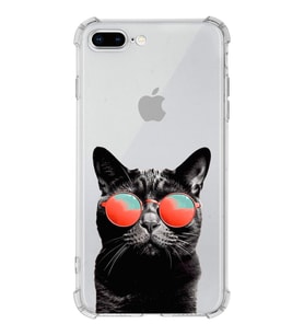 PrintiFy Apple iPhone 7 Plus Uyumlu Kedi 3 Baskılı Şeffaf Köşe Korumalı Antişok Kılıf