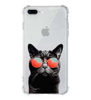 PrintiFy Apple iPhone 7 Plus Uyumlu Kedi 3 Baskılı Şeffaf Köşe Korumalı Antişok Kılıf