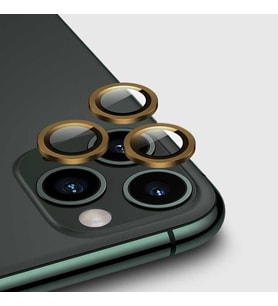 Apple Apple iPhone 11 Pro Kamera Lens Koruyucu HD Kalite Çerçeveli Tempered Glass Cam (Altın)