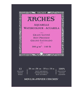 Arches Sulu Boya Blok Defter Hot Pressed 300g 12 Yaprak 26x36