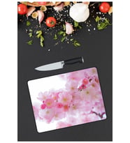 Pembe Çiçekler  Cam Kesme  ve Sunum Tahtası  25 Cm X 35 Cm