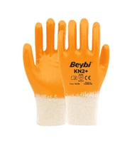 BEYBI KN2+ Pamuk Nitril Yağa Dayanıklı Eldiven No:9 - x 12 Adet (Sarı-Beyaz)