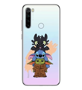 Redmi Note 8 Uyumlu Sevimli Baby Yoda ve Stitch Desenli Şeffaf Telefon Kılıfı