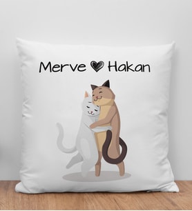 BK Gift Kişiye Özel Sevgili Evcil Hayvan Tasarımlı Beyaz Kırlent Yastık-2, Arkadaşa Hediye, Sevgiliye Hediye