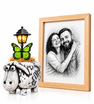 Kişiye Özel Karakalem Fotoğraflı Sevimli Kuzu Tasarımlı Masa Lambası