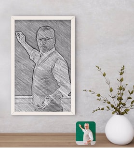 BK Gift Kişiye Özel Erkek Öğretmen Karakalem Tasarımlı Dekoratif Ahşap Beyaz Çerçeveli Tablo-1