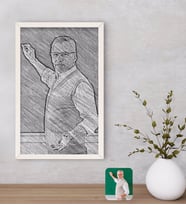 BK Gift Kişiye Özel Erkek Öğretmen Karakalem Tasarımlı Dekoratif Ahşap Beyaz Çerçeveli Tablo-1