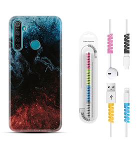 Realme 5i 5 Pro 6i 7 Pro 8 Kılıf Kablo Koruma Spiral Silikon Red Blue Black Abstact 1386