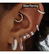 Silver Taşlı Halka Piercing Tragus Helix Daith Anti Tragus Kıkırdak (Çok Renkli)