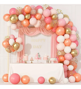 Pembe Tonlarında Rosegoldlu Balon Zincir Seti-