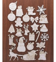 23 Adet Ahşap Yılbaşı Süsü 6-8cm (Karışık)