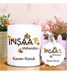 İnşaat Mühendislerine Özel  Kupa Bardak ve Anahtarlık Hediye Seti (Model 1)