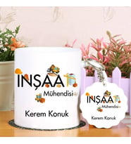 İnşaat Mühendislerine Özel  Kupa Bardak ve Anahtarlık Hediye Seti (Model 1)