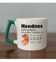 Kendime Pozitif Bir Gün Diliyorum Baskılı Yeşil Kulplu D Kupa