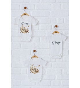 Pia Baby Premium %100 Pamuk İsme Özel Organik Baskılı Üçlü Set Çıtçıtlı Bebek Body Zıbın Modelleri 5052-18 (Ekru)