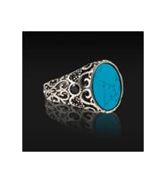 Firuze Zirkon Oval Taşlı Gümüş Erkek Yüzük