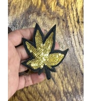 9X8 CM ÜTÜ İLE YAPIŞAN PUL PAYETLİ YAPRAK ARMA DİKİŞ APLİKE (Altın)