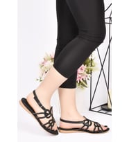Ayakkabımood Sp 3353 Siyah Taşlı Bayan Sandalet Ayakkabı