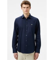 Lacoste Men's Slim Fit Button-Down Collar Linen Shirt Erkek Düğmeli Yaka Pamuklu Gömlek Lacivert