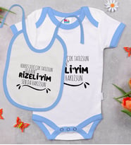 BK Kids Rizeliyim Tasarımlı Mavi Bebek Body Zıbın ve Mama Önlüğü Hediye Seti-1