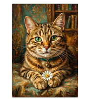 Papatyalı Kedi Koltukta Yatan Sevimli Dekoratif Kanvas - Mdf Ahşap Tablo