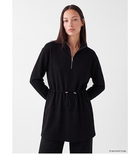 LCW EVERYDAY Siyah Soft Touch Oversize Kadın Sweatshirt Tunik