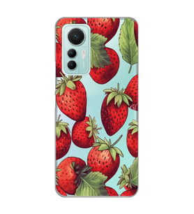 Xiaomi Mi 12 Lite Uyumlu Çilek Desenli Şeffaf Telefon Kılıfı
