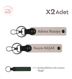 Babaya Yılbaşı Armağanı, İsim & Soyisim Kişiselleştirilmiş 2’li Anahtarlık, Pudra-Yeşil