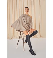 LADY IN - Gri Renk Flanel Kumaş Panço Omuz Detaylı