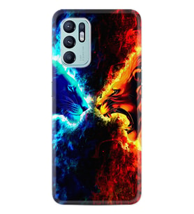 Oppo Reno 6 Kılıf Silikon Desen Özel Seri Red Blue Leon 1714
