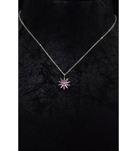 925 Ayar Gümüş Rodyum Kaplama Pembe Zirkon Taşlı Dönen Güneş Kolye
