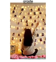 Sarı Peri LED Işık 3m + 25 Mini Ahşap Mandal, Dekoratif ve Şık Tasarım (Krem)