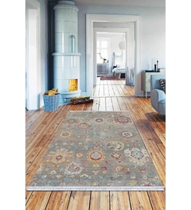 Gri Vintage Dokuma Pamuk Tabanlı Kaymaz Kilim KLM158