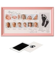 Yenidoğan Bebek İlk Fotoğrafım Aylık Anı Çerçevesi (38x23cm) Birinci Yıl, Büyük Boy El Ayak İzi Kiti (Pudra Pembe)