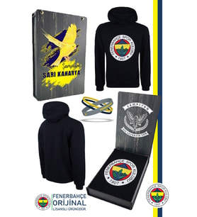 Fenerbahçe Orijinal Logolu Lacivert Kapüşonlu Sweat + Bileklik Set Ahşap Kutulu
