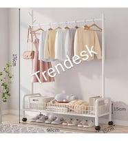 Metal Siyah /Beyaz /Krem 2 Raflı Raflı Konfeksiyon Askılığı  Ayaklı Elbise Askılığı 176cm