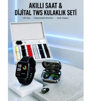 7 Kordonlu Akıllı Saat Ve Aynalı Bluetooth Kulaklık Powerbank Dijital Göstergeli