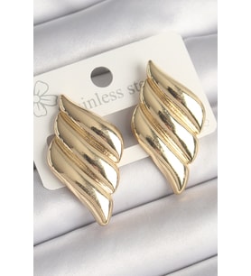 Pirinç Gold Renk 3 Sıralı Dalgalı Model Kadın Küpe TJ-BKP10250
