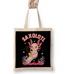 Cute Saxolotl Adorable Sax Playing Axolotl Pun Bez Çanta Uzun Saplı